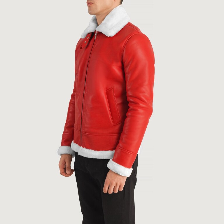 Mens Francis B-3 Red Leather Jacket Side Pose-3-1704193375893